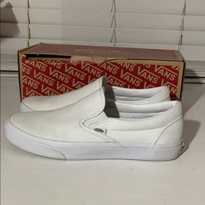White slip on vans, white